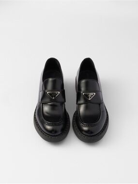 Prada Black Leather Platform Loafers size US7.5 IT37.5 authentic